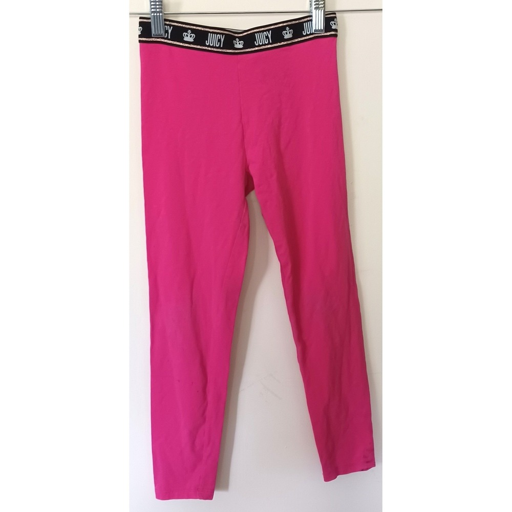 Juicy Couture Leggings Kids Size 7/8 Pink Logo Waistband Athleisure Stretch